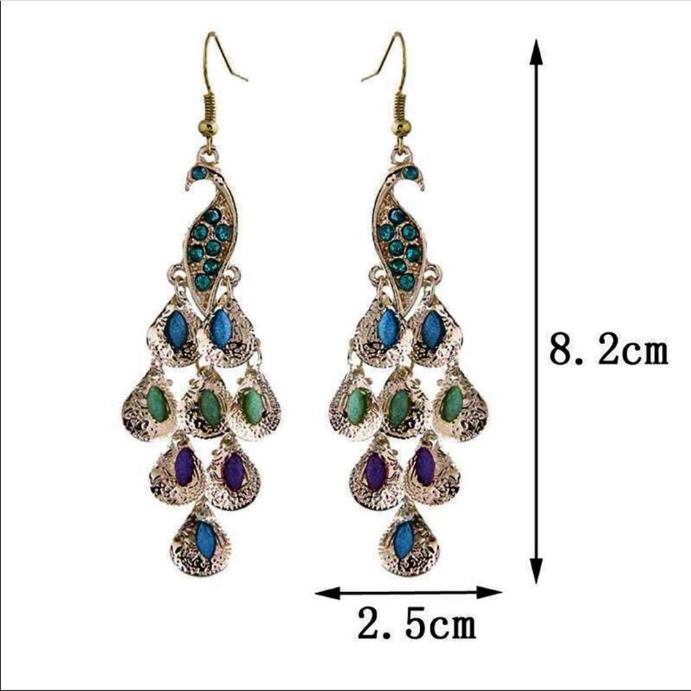 New  Vintage Boho Style Peacock Earrings - Picture 4 of 4